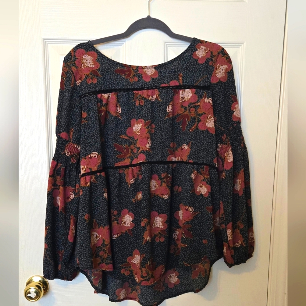 Knox Rose Boho floral Long sleeve blouse Womens size L